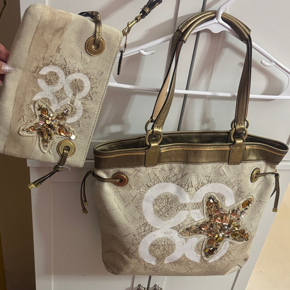 Coach Gold and Cream Starfish Shoulder Bag Set